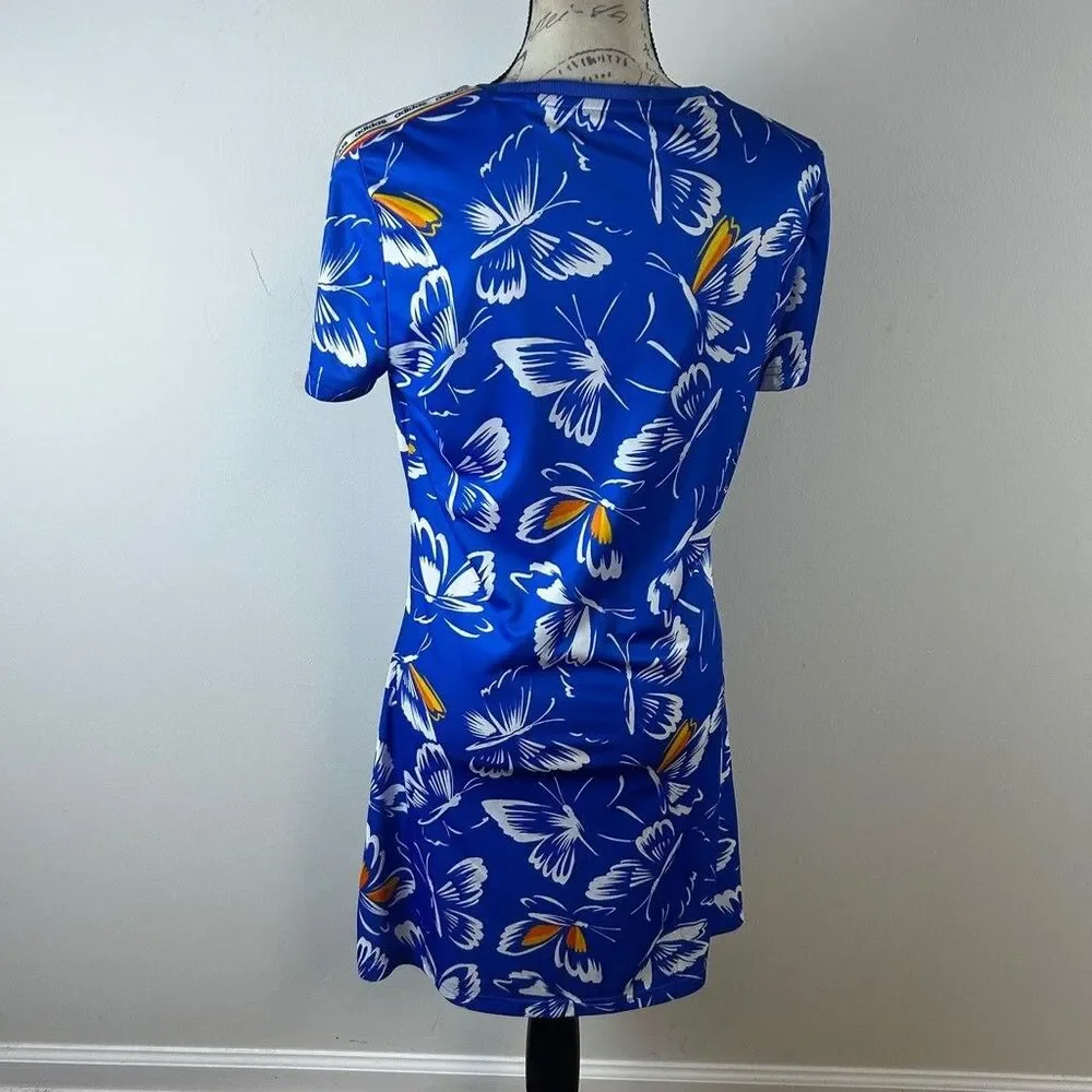 Adidas Farm Rio Butterfly Dress Womens Medium Blue Floral Short Sleeve T-Shirt